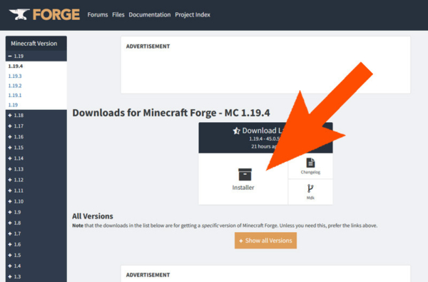 Minecraft Forge、Ver1.19.4のダウンロード