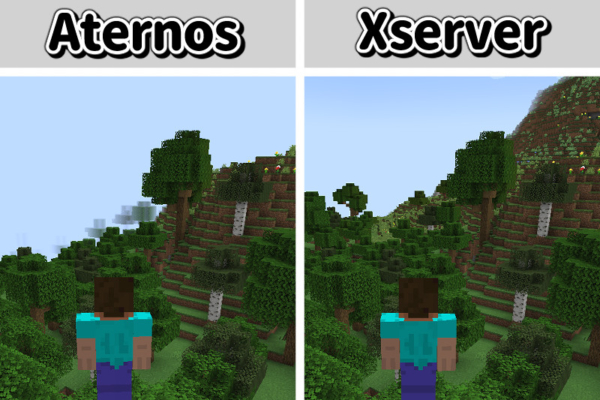 『Aternos』と『Xserver for Game』の描画距離の違い