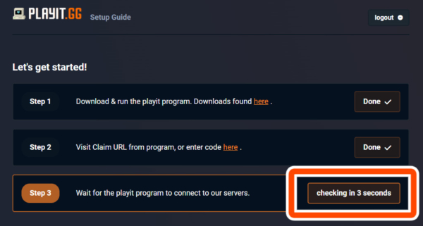『playit.gg』、初回起動の空き待ち