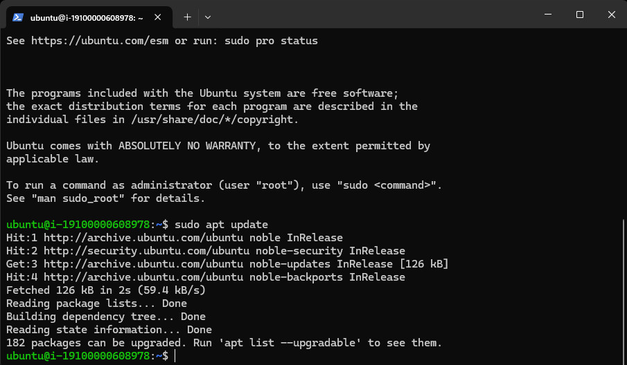 コンソール、sudo apt updateコマンド