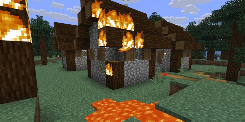 溶岩による火事