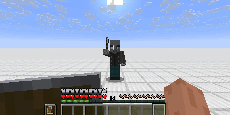 斧による攻撃を盾で受ける