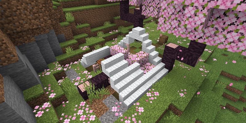 倒木した桜の木がある廃キャンプ